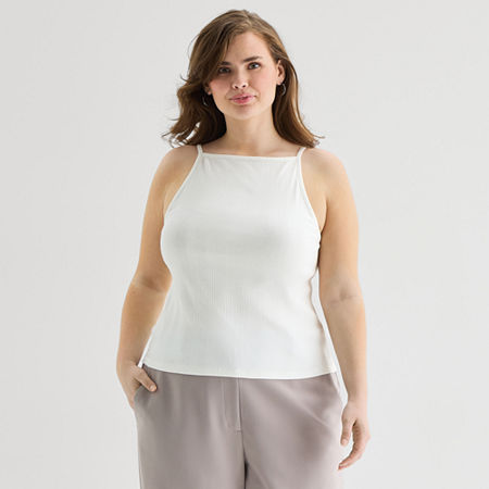 a.n.a Womens Plus Straight Neck Sleeveless Tank Top, 2x, Beige