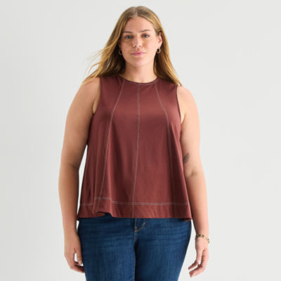 a.n.a Womens Plus Crew Neck Sleeveless Tank Top
