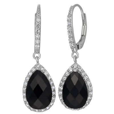 Genuine Black Onyx & Lab Created White Sapphire Sterling Silver Earrings