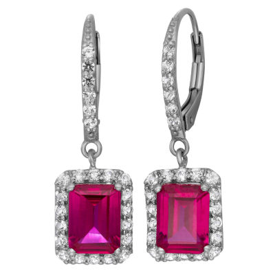 Lab-Created Ruby & White Sapphire Sterling Silver Earrings