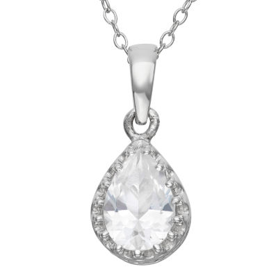 LabCreated White Sapphire Sterling Silver Pendant Necklace, Color
