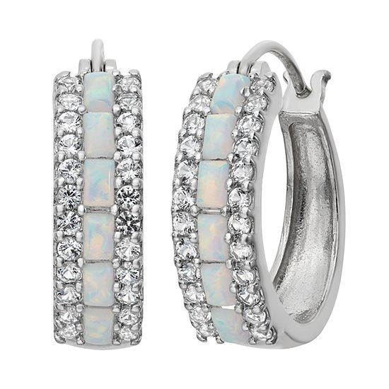 Simulated Opal & Lab-Created White Sapphire Sterling Silver Earrings