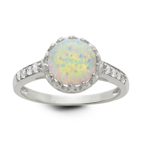 Simulated Opal Sterling Silver Ring, Color: White - JCPenney