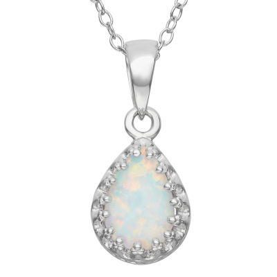 Simulated Opal Sterling Silver Pendant Necklace, Color: White - JCPenney