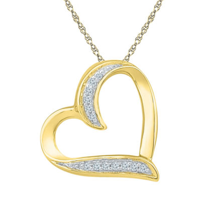 Womens Diamond Accent Mined White Diamond 10K Gold Heart Pendant Necklace