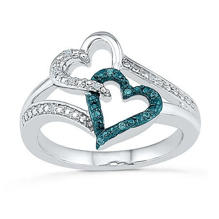 Womens Diamond Accent Natural Blue Diamond Sterling Silver Heart Cocktail Ring, 7