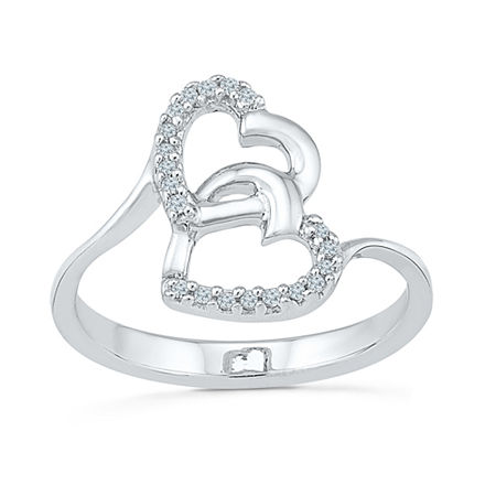 Womens Diamond Accent Natural White Diamond Sterling Silver Heart Cocktail Ring, 8