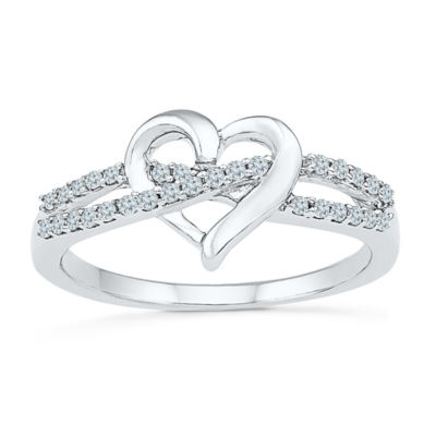 Womens 1/6 CT. T.W. Natural White Diamond Sterling Silver Heart Cocktail Ring
