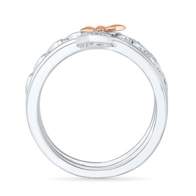 Womens 1/10 CT. T.W. Natural White Diamond 10K Gold Over Silver Butterfly Heart Ring Set