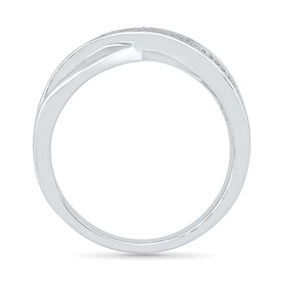 Womens 2MM Diamond Accent Natural White Diamond Sterling Silver Crossover Band