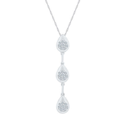 Linear Teardrop Womens 3/8 CT. T.W. Natural White Diamond 10K White Gold Pear 18 Inch Pendant Necklace