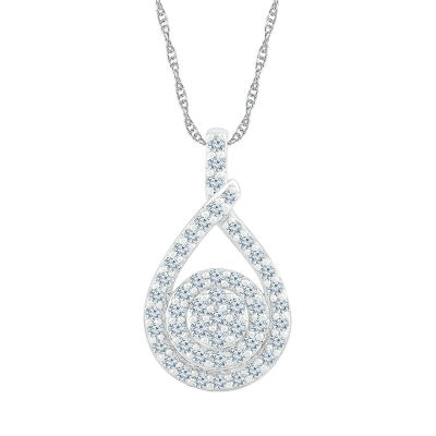 Womens 3/4 CT. T.W. Natural White Diamond 10K White Gold Pear 18 Inch Pendant Necklace