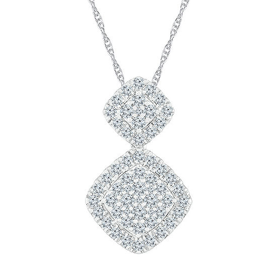 Womens 1 1/4 CT. T.W. Genuine White Diamond 10K White Gold Pendant Necklace