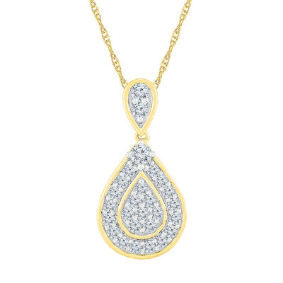 Womens 1 CT. T.W. Natural White Diamond 10K Gold Pear 18 Inch Pendant Necklace