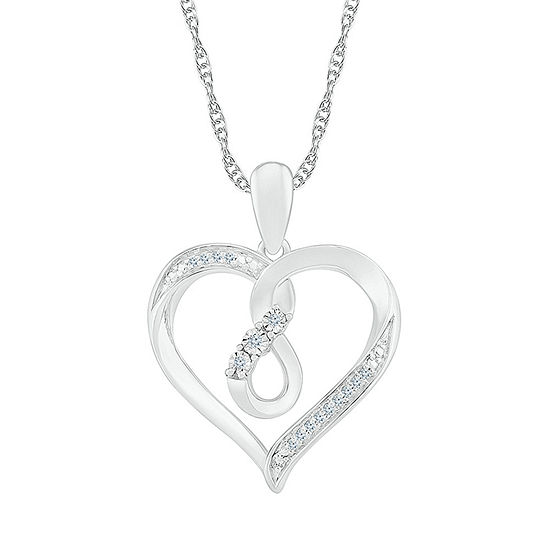 Womens Diamond Accent Mined White Diamond Sterling Silver Heart Pendant Necklace