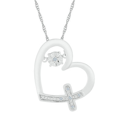 Womens Diamond Accent Natural Diamond Sterling Silver Heart Pendant Necklace