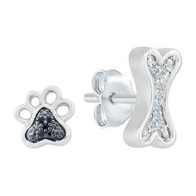 Mismatched Womens Diamond Accent Natural Black Diamond Sterling Silver Drop Earrings