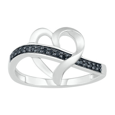 Womens Diamond Accent Natural Black Diamond Sterling Silver Heart Cocktail Ring