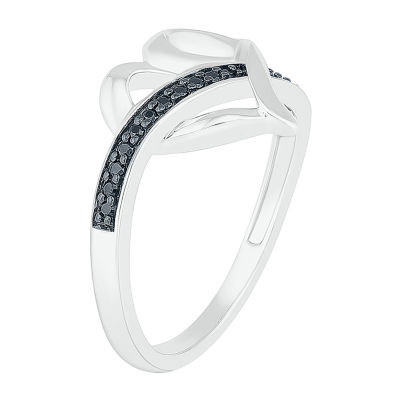 Womens Diamond Accent Natural Black Diamond Sterling Silver Heart Cocktail Ring