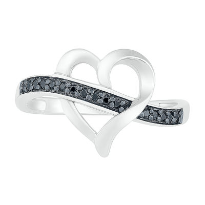 Womens Diamond Accent Natural Black Diamond Sterling Silver Heart Cocktail Ring