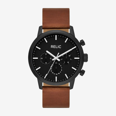 Relic By Fossil Mens Multi-Function Brown Leather Strap Watch Zr15997