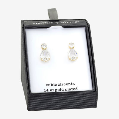 Sparkle Allure Womens Cubic Zirconia 14K Gold Over Brass Pear Drop Earrings