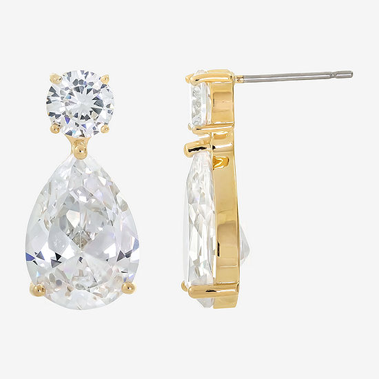 Sparkle Allure Cubic Zirconia 14K Gold Over Brass Pear Drop Earrings