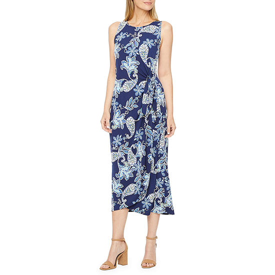 Robbie Bee Sleeveless Floral Maxi Dress, Color: Navy Aqua - JCPenney