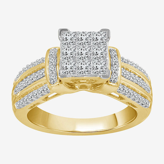 Womens 1 CT. T.W. Genuine White Diamond 10K Gold Side Stone Engagement Ring
