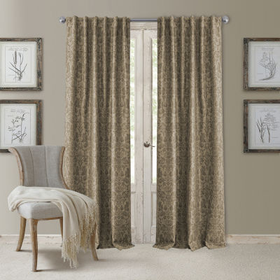 Elrene Home Fashions Antonia Floral Damask Back Tab Embellished Blackout Single Curtain Panel