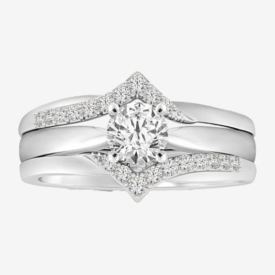 Womens 1/5 CT. Natural White Diamond 14K White Gold Wedding Ring Guard