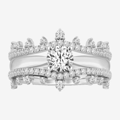 Womens 1/2 CT. T.W. Natural White Diamond 14K White Gold Ring Guard