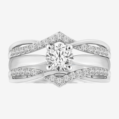 Womens 1/4 CT. T.W. Natural White Diamond 14K White Gold Ring Guard