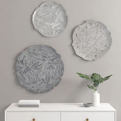 Madison Park Rosalie Textured Feather Metal Disc 3-pc. Wall Art Set