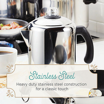 Farberware 8-Cup Stainless Steel Coffee Percolator, Brushed Stainless Steel  