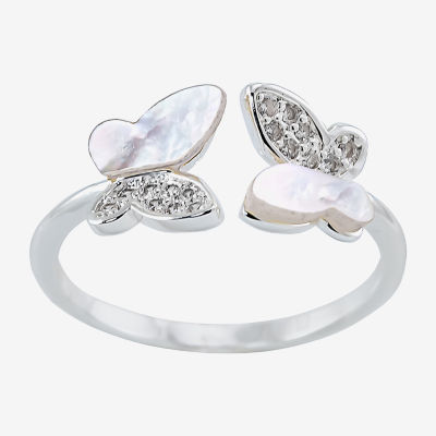 Sparkle Allure Bypass Womens White Mother Of Pearl Pure Silver Over Brass Butterfly Bypass  Band