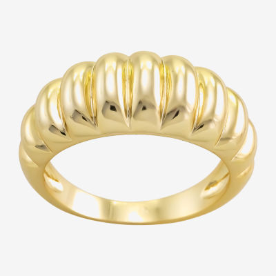 Sparkle Allure Ribbed Textured Dome 14K Gold Over Brass Band