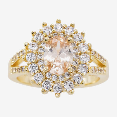 Sparkle Allure Cubic Zirconia 14K Gold Over Brass Oval Halo Cocktail Ring