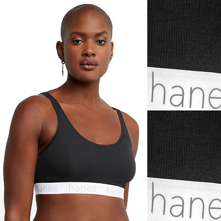 Hanes Originals Ultimate Stretch Cotton Women's Scoopneck Bralette, 2-Pack DHO102, X-large, Black