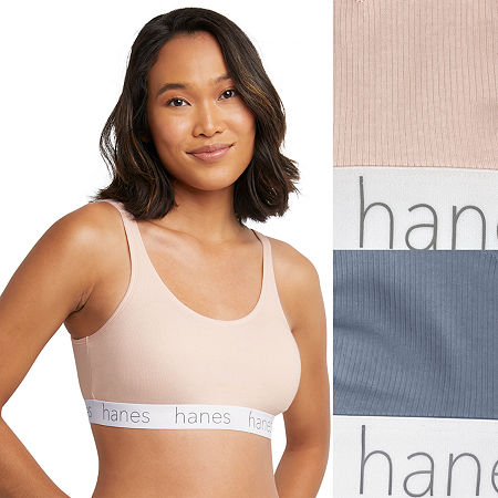 Hanes Originals Ultimate Stretch Cotton Women's Scoopneck Bralette, 2-Pack DHO102, Small, Blue