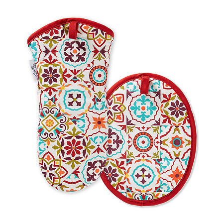 Fiesta Worn Tiles 2-pc. Mitt + Pot Holder Set, One Size, Red