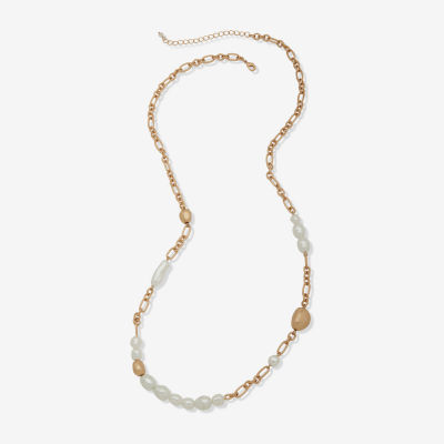 a.n.a Gold Tone Simulated Pearl 32 Inch Link Strand Necklace