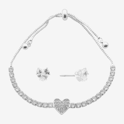 Sparkle Allure Light Up Box -pc. Cubic Zirconia Pure Silver Over Brass Heart Jewelry Set