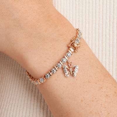 Sparkle Allure 14k Rose Gold Over Bronze Diamond Accent Bronze 7.25 Inch Butterfly Round Tennis Bracelet