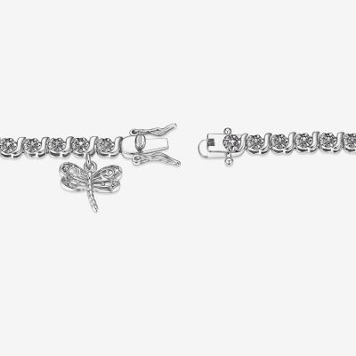 Sparkle Allure Dragonfly Pure Silver Over Bronze Diamond Accent 7.25 Inch Round Tennis Bracelet