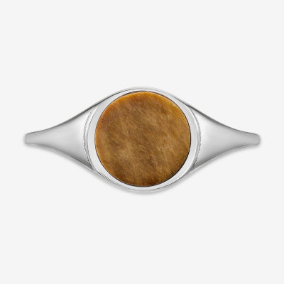 Womens Genuine Brown Tiger's Eye Sterling Silver Round Cocktail Ring