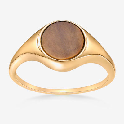 Womens Genuine Brown Tiger's Eye 18K Gold Over Silver Round Cocktail Ring