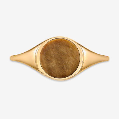 Womens Genuine Brown Tiger's Eye 18K Gold Over Silver Round Cocktail Ring