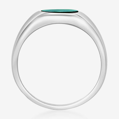 Womens Genuine Green Malachite Sterling Silver Round Cocktail Ring