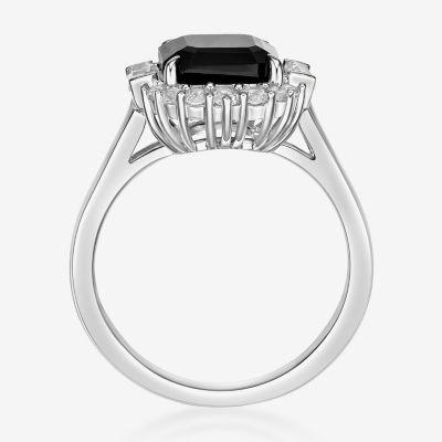 Womens Genuine Black Onyx Sterling Silver Cushion Cocktail Ring